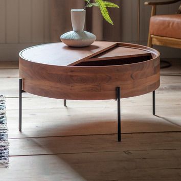 Keisha Coffee Table | Temple & Webster Wood Coffe Table, Unusual Coffee Tables, Natural Coffee Table, Circular Coffee Table, Round Wood Coffee Table, Living Room Essentials, Round Storage, Wood Coffee Table, New Flat