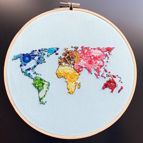 Bridgerton Embroidery, World Map Embroidery, Embroidery Map, Cartography Art, Hand Embroidery Projects, Sewing Design, Hand Embroidery Art, Embroidery Craft, Diy Knitting