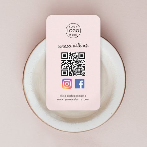 Qr Code Social Media, Pink Business Card, Pink Business, Qr Code Business Card, Simple Business Cards, Unique Business Cards, Social Media Facebook, Instagram Business, Social Media Icons