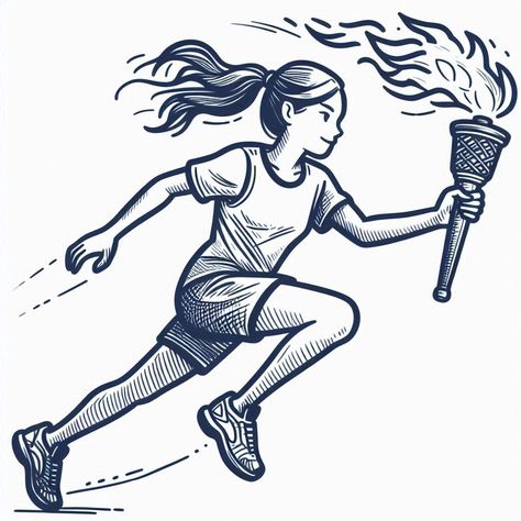 Torch Drawing, Holding Torch, Olympic Torch, Sports Day, Crochet Square Patterns, Square Patterns, Girl Running, Crochet Square, Sport Girl