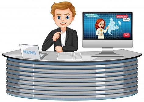 Male news reporter | Free Vector #Freepik #freevector #background #people #technology #computer News Reporter Drawing, Reporter Illustration, Cartoon News, Business Development Strategy, 2d Character Animation, People Working Together, Scout Uniform, News Reporter, Kids Zone