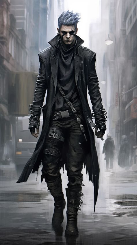 Cyberpunk created with AI by Amanda Church Cyberpunk Fantasy Outfit, Cyberpunk Men Character Design, Cyberpunk Male Character Design, Shadowrun Character Art, Cyberpunk Vampire, Gothic Character Design, Cyberpunk Character Male, Cyberpunk Boy, Urban Fantasy Inspiration