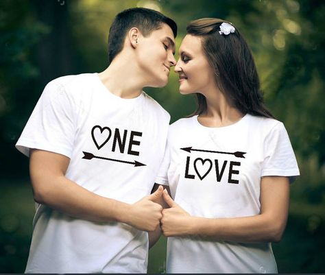 ONE LOVE Matching Couple shirts set women and men by FavoriTee Mr And Mrs Shirts, Just Married Shirts, Mrs Shirts, Married Shirt, Mrs Shirt, Honeymoon Shirts, Couple Tees, Matching Couple, Couple Matching