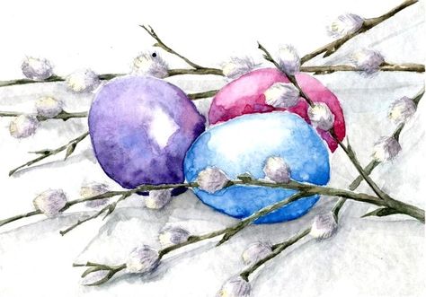 Watercolor Easter Eggs Paintings, Watercolor Spring Cards, Easter Art Painting, Easter Watercolor Paintings Easy, Watercolour Easter Cards, Easter Watercolor Cards, Spring Watercolors, Easter Artwork, Watercolor Easter Eggs