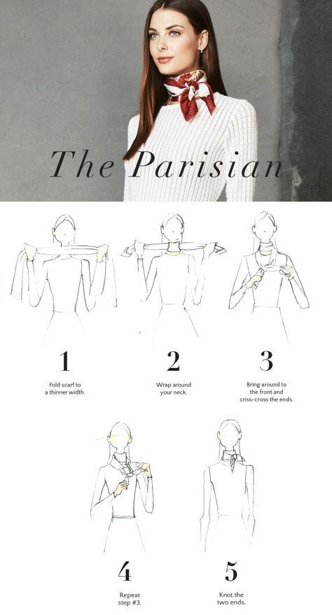 Ways To Tie Scarves, Scarf Knots, Style Parisienne, Silk Scarf Style, Mode Tips, Ways To Wear A Scarf, How To Wear A Scarf, Scarf Outfit, Hermes Scarf