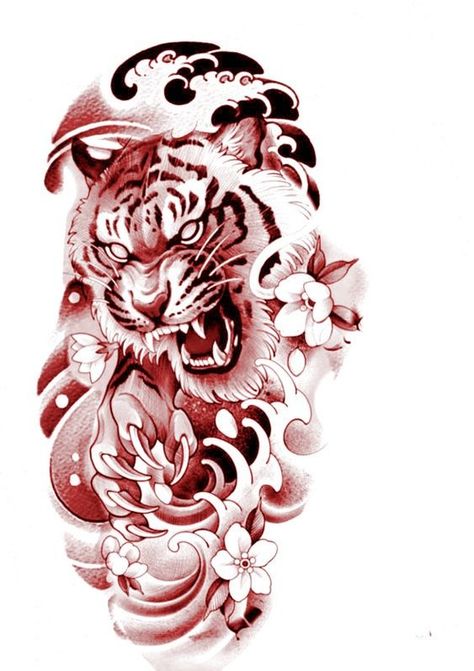 Rose Tattoo With Name, Samurai Tattoo Sleeve, Tat Inspiration, Oni Mask Tattoo, Japanese Tiger Tattoo, Tattoo Japanese Style, Japanese Designs, Japanese Tiger, Tiger Tattoo Design