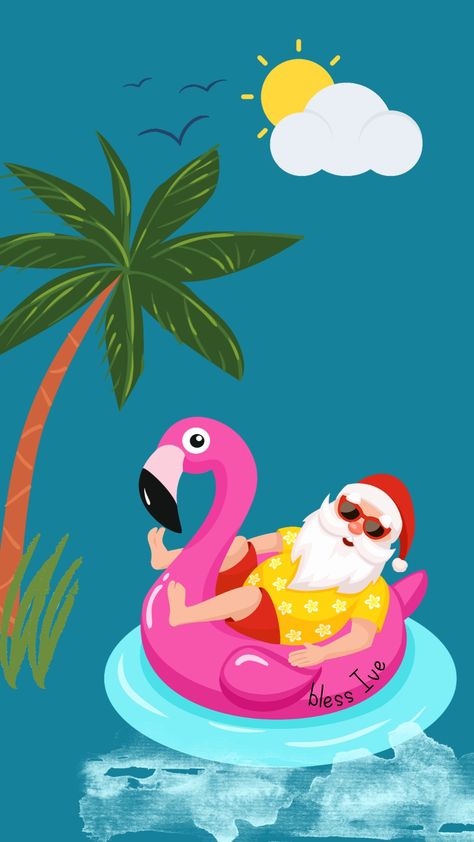 Beach Christmas Party, Santa Cartoon, Wallpaper Summer, Beachy Christmas, Christmas Cake Decorations, Summer Christmas, Tropical Christmas, Christmas School, Beach Christmas