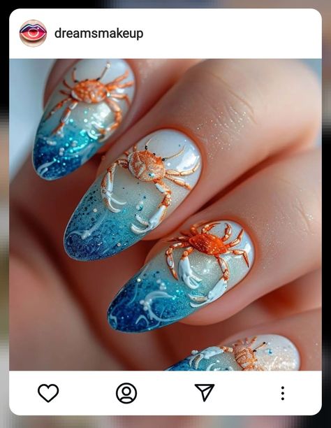 Crab Nails, Themed Nails, Color For Nails, Fishing Theme, Manicures Designs, Manicure Pedicure, French Manicure, Manicure And Pedicure, Crab