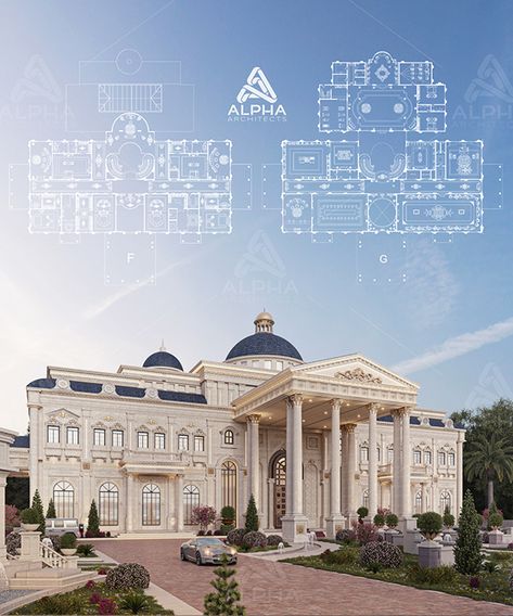 French Villa Exterior, Alpha Architects, Villa Layout, Classic Villa Exterior, Villa Concept, Classic Exterior Design, Classical Villa, Villa Exterior Design, Castle House Design