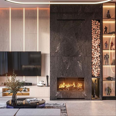 Fireplace Modern Design, Living Room Decor Fireplace, Room With Fireplace, Room Decor Living Room, Living Room Living Room, Living Room Design Decor, Home Fireplace, Modern Fireplace, Living Room Tv Wall