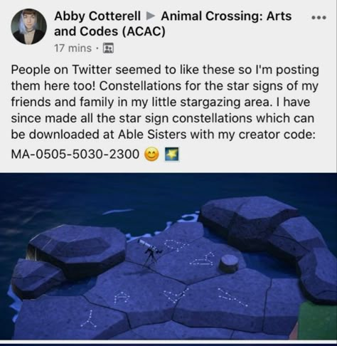 Acnh Space Theme Codes, Acnh Constellation Design, Galaxy Path Acnh, Celestial Animal Crossing Island, Acnh Galaxy Island, Celestial Animal Crossing, Acnh Space Path, Acnh Star Gazing Area Ideas, Acnh Star Island