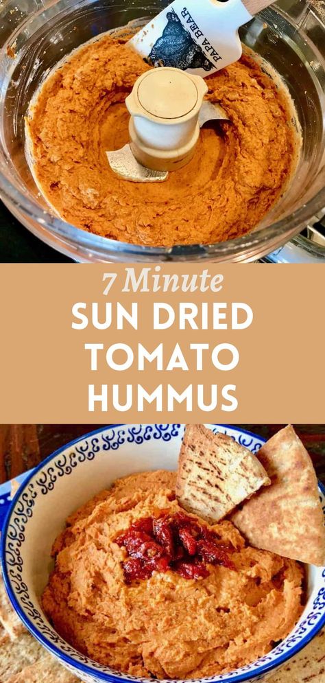 You’ll never want store-bought hummus again after trying this Sun-dried Tomato Hummus that’s ready to eat in just 7 minutes! Best hummus ever! Healthy Store Bought Snacks, Recipes For Baby, Sun Dried Tomato Hummus, Make Sun Dried Tomatoes, Basil Hummus, Tomato Hummus, Make Hummus, Homemade Hummus, On The Go Snacks