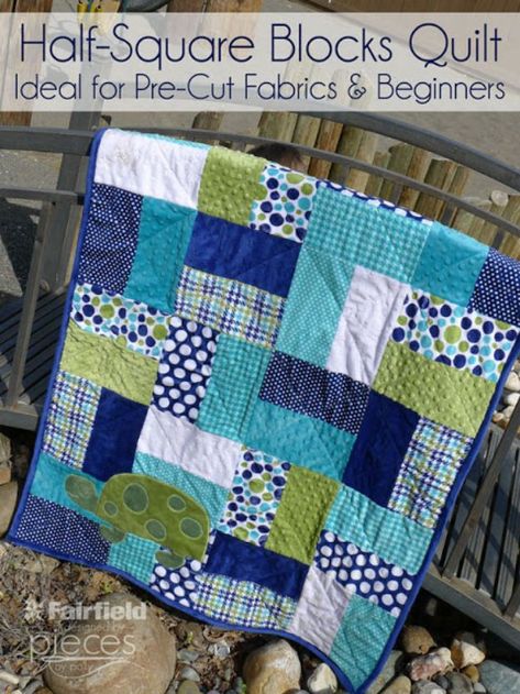 Easy Quilt Ideas for Beginners - Easy Half-Square Blocks Quilt - Free Quilt Patterns and Simple Projects With Fat Quarters - How to Make Baby Blankets, Table Runners, Jelly Rolls Colchas Quilting, Layer Cake Patterns, Layer Cake Quilts, Quilt Modernen, Baby Quilt Patterns, Baby Boy Quilts, Beginner Quilt Patterns, Easy Quilt Patterns, Quilt Baby