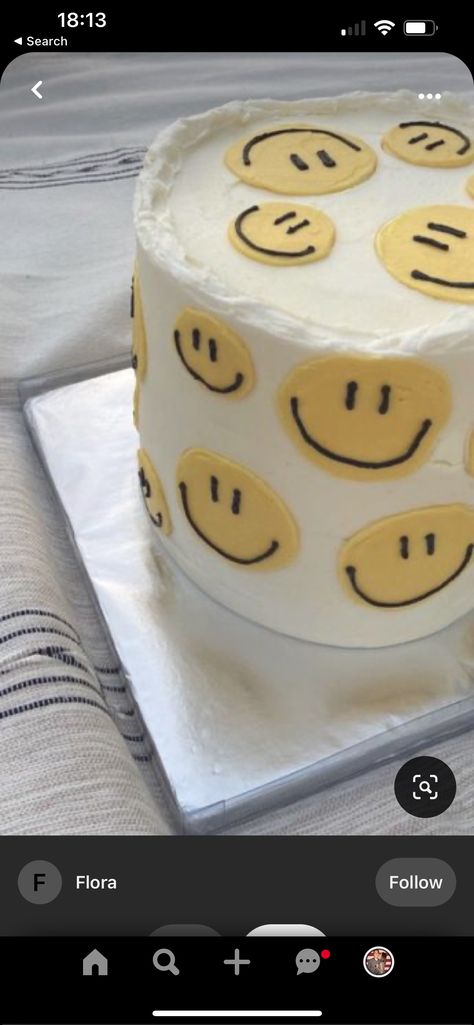 Cake With Smiley Face, Smile Face Cake, Happy Face Birthday Cake, Smiley Face Cake Ideas, Smiley Smash Cake, 9th Birthday Cakes For Boys, Smiley Face Birthday Cake Ideas, Smile Cake Smiley Faces, Retro Smiley Face Birthday Cake