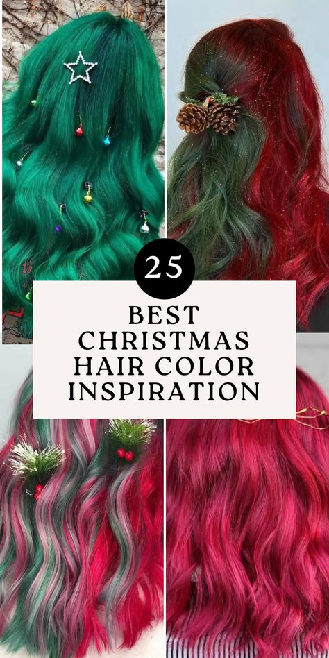 Christmas Hair Color Red Green Hair Color, Christmas Hair Dye, Christmas Hair Color Ideas, Christmas Hair Color, Holiday Hair Color, Christmas Hairstyle, Fantasy Hair Color, Festive Hair, Hair Color Inspiration