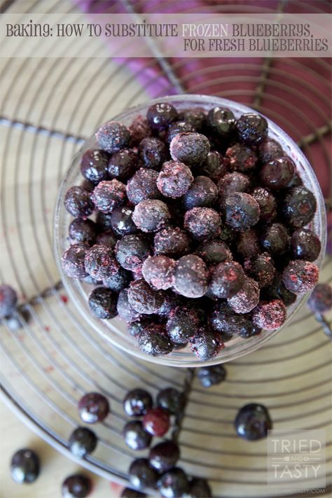 How To Substitute Frozen Blueberries // Tried and Tasty Food Substitutes, Csa Recipes, Frozen Berries, Baked Fruit, Ingredient Substitutions, Amazing Appetizers, Fresh Fruits, Frozen Blueberries, Food Tips