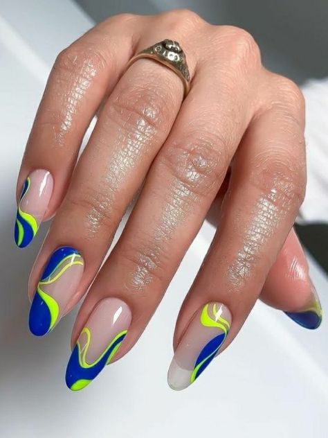 Swirl Nail Art, Neon Nail Designs, Her Nails, Neon Nails, Yellow Nails, Minimalist Nails, Fire Nails, Funky Nails, Pretty Acrylic Nails