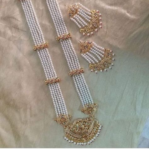 Haar with  jhumar Earrings in Navratan Hyderabadi Jewelry, Bridal Jewelry Sets Brides, Wedding Jewelry Sets Bridal Jewellery, Gold Jewels Design, Rani Haar, Pendant Sets, Gold Jewelry Simple Necklace, Diamond Pendant Sets, Bangles Design