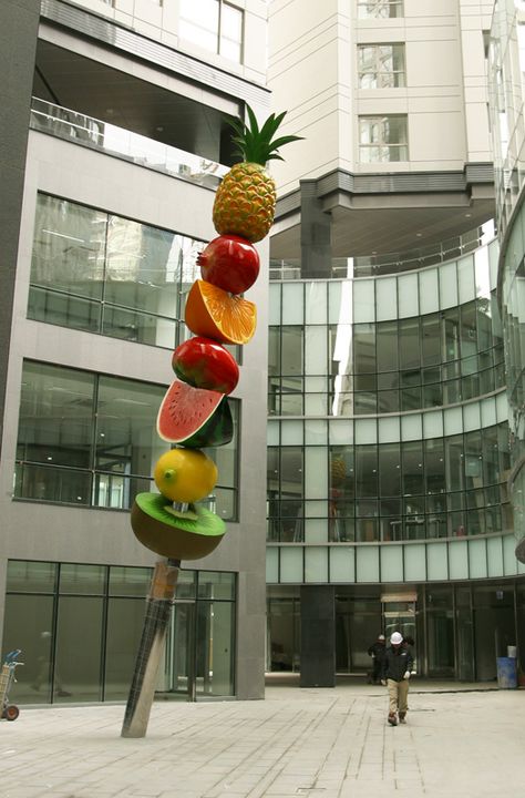 Fruit Festival, Food Installation Art, Giant Food Decor, Fruit Installation Art, Tropical Fruit Stand, Ice Sculpture Fruit Display, Fruit Sculptures, Outer Space Decorations, Selfie Wall