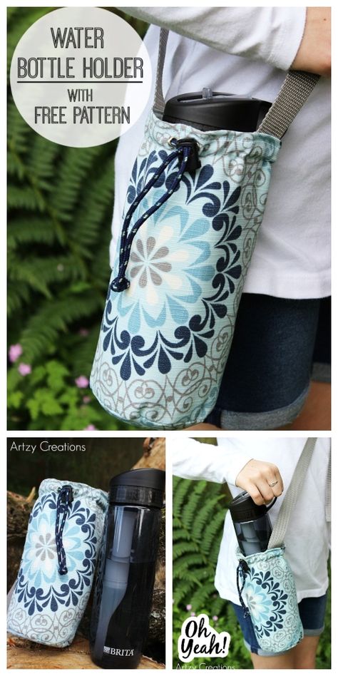 DIY Water Bottle Holder Free Sewing Patterns &Tutorials Diy Water Bottle Holder, Projects School, Diy Water Bottle, Diy Back To School, Sewing Machine Projects, Tarot Spread, Free Sewing Patterns, Sewing School, Sew Ins