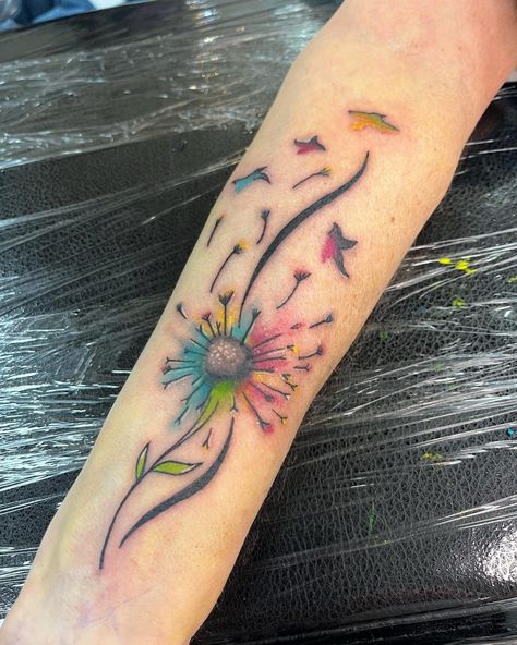 Dandelion Tattoos: 30+ Examples, Meaning and Top Drawings - 100 Tattoos Tattoos With Color, Dandelion Tattoos, Cat Paw Tattoos, Tattoo Colorful, Dandelion Tattoo Design, Cute Tattoos On Wrist, Butterfly Tattoo Meaning, Bright Tattoos, Dandelion Tattoo