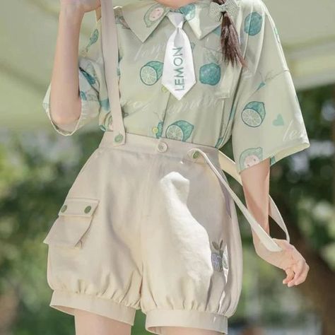 Kawaii Lemon Outfit Set 🍈🍋 Link in bio @k.kawaiisweetstore #kawaiiaestethic #kawaiistyle #cute #kawaiigirl🌸 #kawaiishirt #kawaiishort #fypシ #fyp #fashion #fashionalternative #kawaiioftheday Kawaii Summer Outfits, Vestidos Anime, Lemon Shirt, Avocado Shirt, Green Lemon, Style Kawaii, Sweet Clothes, Shirt Embroidery, Kawaii Clothes