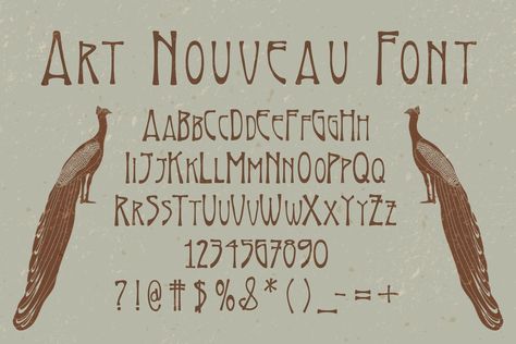 Art Nouveau Font by Liz Kohler Brown on @creativemarket Fonts Art Nouveau, Art Nouveau Alphabet Letters, Art Nouveau Lettering Fonts, Art Nuvo Font, Art Nouveau Numbers Font, Craftsman Style Fonts, Art Nouveau Writing, Typography Art Nouveau, Art Nouveau Font Alphabet