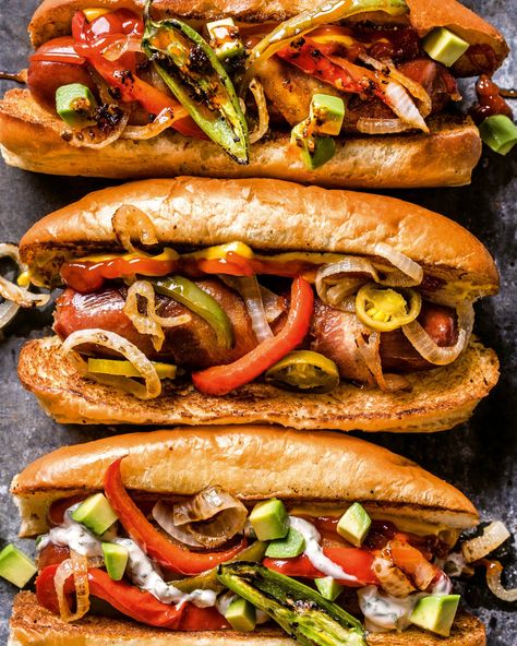 Reprinted with permission from Trejo’s Cantina by Danny Trejo with Hugh Garvey copyright © 2023. Photographs by Larchmont Hospitality Group LLC. Published by Clarkson Potter, a division of Penguin Random House, LLC.Ordinary franks become alluringly delicious when wrapped in bacon and topped with jalapeños, bell peppers, and onions. The post Danger Dogs appeared first on Saveur. Sonoran Hot Dog, Bacon Hot Dogs, Danny Trejo, Hot Dog Recipes, Smoked Turkey, Cheap Eats, Dog Recipes, Sausage Dog, Caramelized Onions