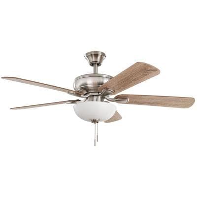 Hampton Bay Rothley II 52 in. Brushed Nickel Smart LED Ceiling Fan with Light and Remote Works with Google Assistant and Alexa-22054 - The Home Depot Dual Ceiling Fan, Hampton Bay Ceiling Fan, Brushed Nickel Ceiling Fan, Fireplace Lighting, Bowl Light, Plastic Bowls, Hampton Bay, Led Ceiling Fan, Fan With Light