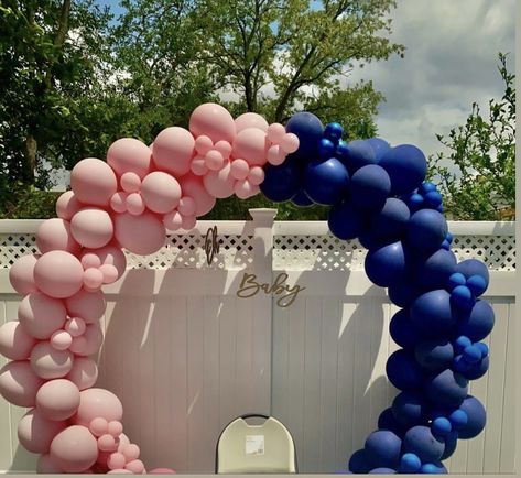 Dark Blue And Pink Balloon Garland, Navy Blue And Pink Gender Reveal Decorations, Pink And Blue Garland Balloons, Navy Blue And Pink Balloon Garland, Black Pink And Blue Gender Reveal, Gender Reveal Ideas Dark Blue And Pink, Gender Reveal Ideas Navy Blue And Pink, Navy And Rose Gender Reveal, Royal Blue And Blush Pink Gender Reveal