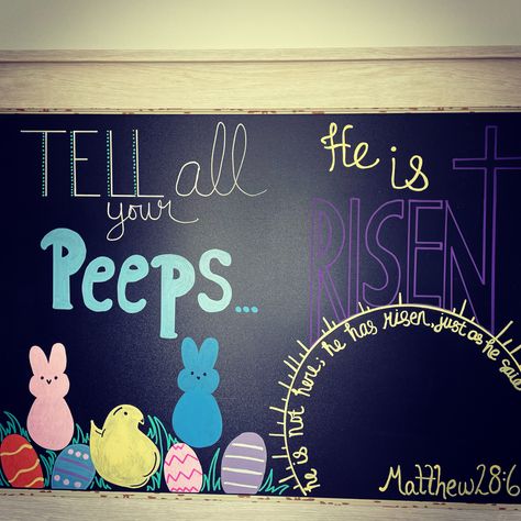 Easter Chalkboard Art, Chalkboard Scripture, Spring Chalkboard, Easter Chalkboard, He Has Risen, Chalk Wall, Church Stage, He Is Risen, Chalkboard Signs