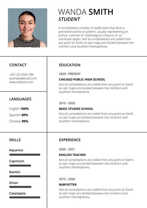 High School Student Resume, High School Resume Template, High School Resume, Editing Tool, Public High School, Student Resume, Beauty Art Drawings, Star Map, Beautiful Photos Of Nature