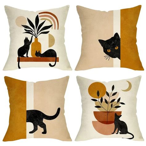 Boho Abstract Cat Plant Sunset Decorative Throw Pillow Covers, Minimalist Art Aesthetic Pillowcase Decoration, Bohemian Modern Sofa Couch Cushion Case Home Decor (pillow Insert Not Included) - Temu Minimalist Art Aesthetic, Kawaii Pillow, Burlap Throw Pillows, Bohemian Throw Pillows, Abstract Cat, Modern Sofa Couch, Cat Pillow Cover, Modern Cushions, Cat Cushion