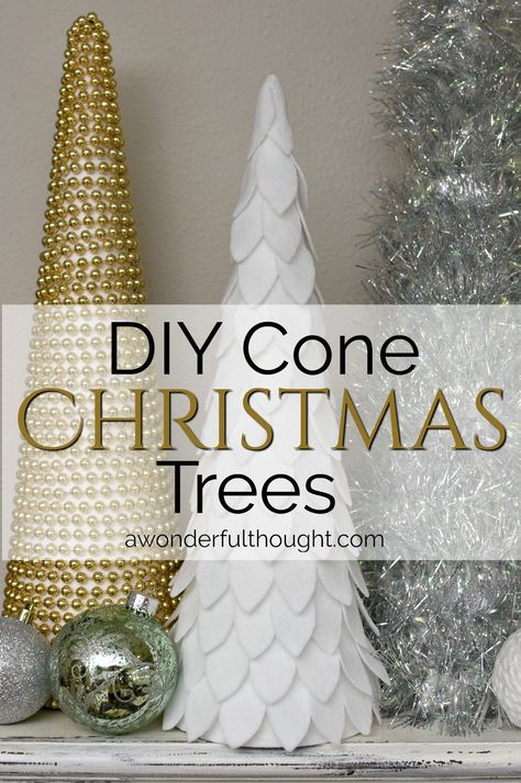 DIY Cone Christmas Trees #diychristmastree #christmasdecor #diyconetree #awonderfulthought Diy Cone, Yarn Trees, Christmas Cones, Winter Decorating, Cone Christmas Trees, Xmas Deco, Christmas Paper Crafts, Christmas Tree Crafts, Fabric Christmas Ornaments