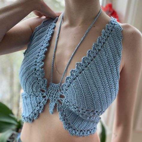 I might be biased but you should probably buy this on Depop 👍 https://depop.app.link/dgi8hJYIjyb Crochet Tie Top, Light Blue Butterfly, Butterfly Crochet, Crochet Tie, Crochet Top Pattern, Tie Top, Three Days, Blue Butterfly, Easy Crochet