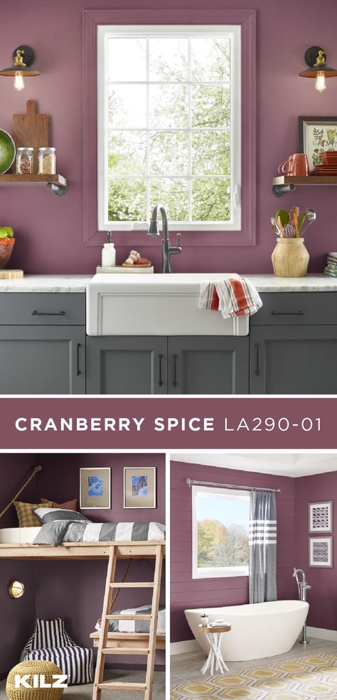 Cranberry Kitchen Cabinets, Cranberry Paint Color, Diy Home Makeover, Red Wall Paint, Camper Redo, Painted Cabinets, Kitchen Diy Makeover, Black Countertops, Kitchen Wall Colors