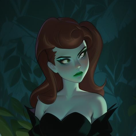 Poison Ivy Aesthetic Cartoon, Poison Ivy Wallpaper Iphone, Poison Ivy Fanart, Poison Ivy Art, Poison Ivy Cartoon, Poison Ivy Character, Red Head Cartoon, Poison Ivy Comic, Batman Aesthetic