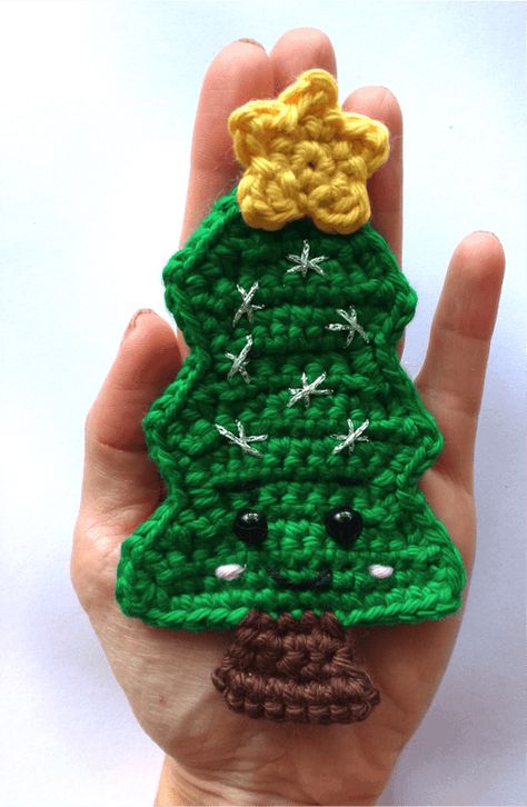 Free Crochet Patterns - Christmas Tree Appliqués - Natalina Craft Crocheting For Beginners, Crochet Elephant Pattern, Crochet Christmas Ornaments Free, Crochet Knit Sweater, Crochet Knit Top, Crochet Scrubbies, Crochet Knit Blanket, Crochet Ornament Patterns, Crochet Appliques