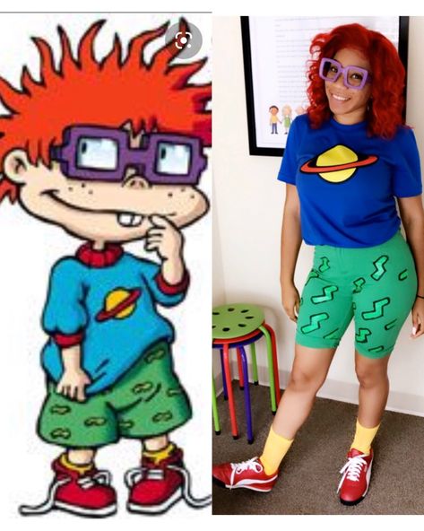 Chuckie Finster Rugrats Costume for female Chuckie Finster Costume Female, Rugrats Costume Ideas, Chuckie Rugrats Costume For Women, Susie Rugrats Costume, Chuckie Rugrats Costume, Chuckie Finster Costume, Rugrats Costume Family, Nickelodeon Characters Costumes, Chucky Rugrats Costume