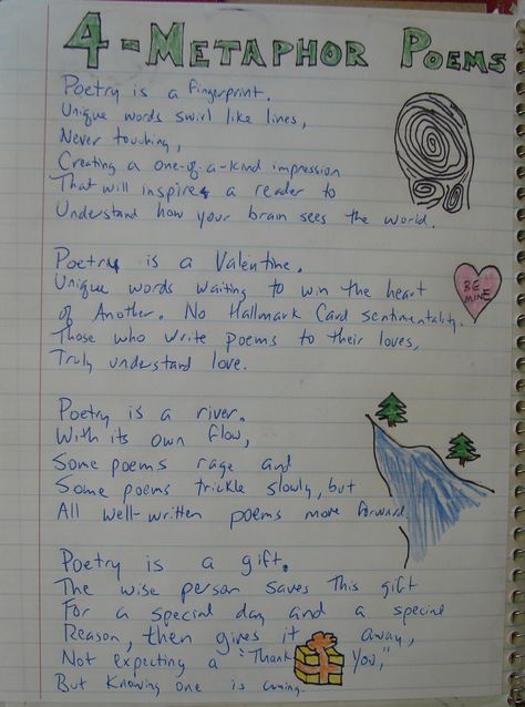 Metaphor Activities Third Grade, Emigree Poem Annotated, Metaphoric Poems, Metaphor Poems, Extended Metaphor Poems, Bio Poems, Similes And Metaphors, Writers Notebook, Middle School Writing