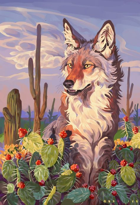 Desert Coyote, Canine Art, Fantasy Creatures Art, Fox Art, Wolf Art, Arte Animal, Pics Art, Wildlife Art, Funky Art