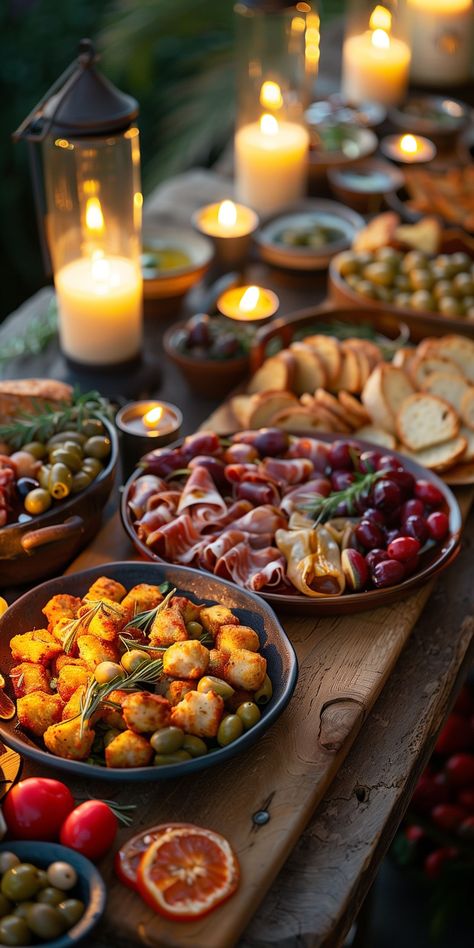 Spanish Tapas Table Setting, Tapas Food Photography, Spain Dinner Party, Spanish Cuisine Aesthetic, Tapas Table Setting, Tapas Party Ideas, Spanish Party Aesthetic, European Dinner Party, Spanish Table Setting