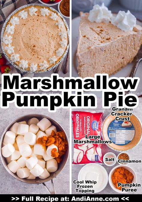 Pumpkin marshmallow pie is an easy no-bake recipe that needs only six ingredients. Melted marshmallows, pumpkin puree and pumpkin pie spice are combined with cool whip and poured into a graham cracker crust. The dessert is chilled for 8 hours before slicing. Pumpkin Pie With Marshmallow Topping, Marshmallow Pumpkin Pie Recipe, Pumpkin Pie With Oreo Crust, Dr Pepper Pie, No Bake Marshmallow Pumpkin Pie, Pumpkin Marshmallow Pie, Best Christmas Pies, Thanksgiving Dessert Ideas For Kids, Carmel Pumpkin Pie