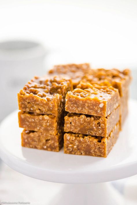 Peanut Butter Squares With Rice Krispies - Wholesome Patisserie Fudge Squares, Rice Bubble Slice, Peanut Butter Rice Krispies, Rice Krispie Squares, Peanut Butter Squares, Easy Slice, Caramel Treats, Rice Bubbles, Caramel Slice