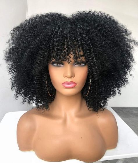 Curly Wigs With Bangs, Short Curly Afro, Curly Afro Wig, Afro Wig, Jerry Curl, Short Afro, Afro Wigs, Curly Hair Wig, Curly Human Hair Wig