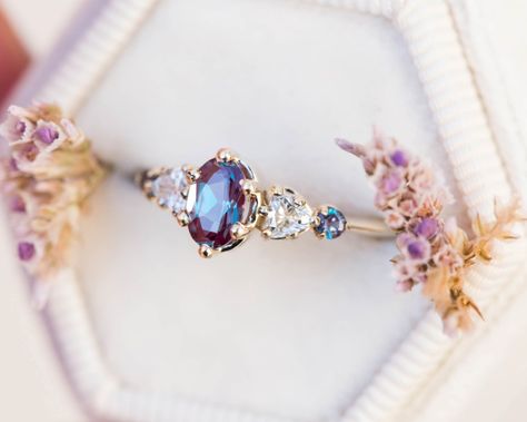 Chatham Alexandrite, Fairytale Ring, Twig Wedding Band, Future Engagement Rings, Alexandrite Engagement Ring, Fancy Rings, Vintage Style Rings, Cluster Engagement Ring, Future Mrs