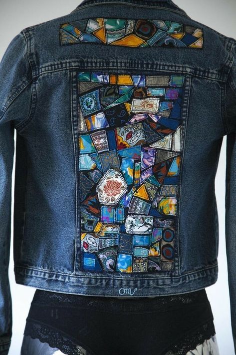 Återvinna Jeans, Upcycled Denim Jacket, Diy Denim Jacket, Diy Jeans, Embellished Denim Jacket, Denim Art, Painted Denim Jacket, Denim Projects, Custom Mosaic