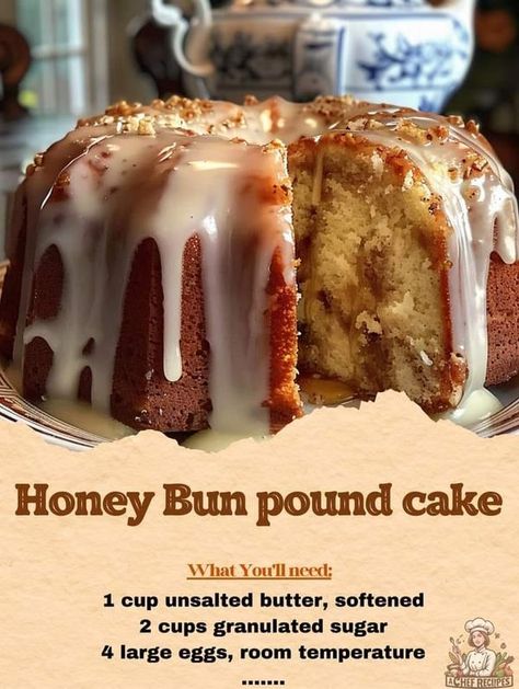 Honey Bun Pound Cake, Honey Bun Bundt Cake, Honeybun Cake, Wacky Cake, Bun Cake, Honey Bun, Honey Buns, Pound Cakes, Barefoot Contessa