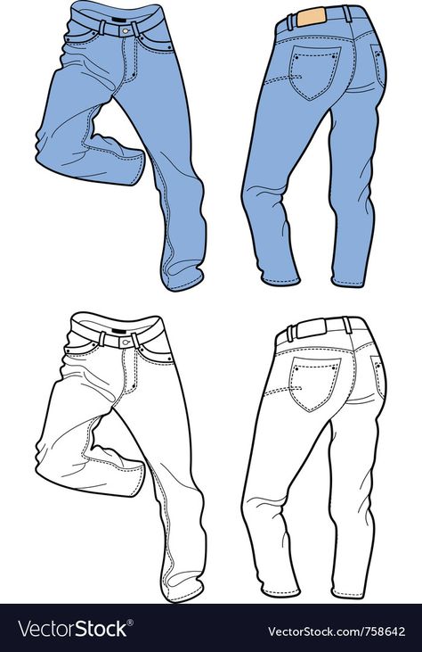 How To Draw Jeans, Jeans Illustration, Shirt Around Waist, Clothing Drawing, Jeans Drawing, Back Drawing, Male Profile, Bottle Diy, Clothing Design Sketches