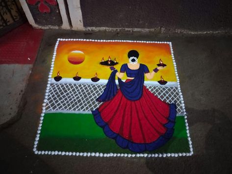 Labhpacham Rangoli, Rangoli Design For New Year 2024, Doll Rangoli Design, Cartoon Rangoli Designs Latest, Women Rangoli Designs, Lakshumipoojan Rangoli, Labh Pacham Rangoli, Bhaubij Rangoli Designs, Lady Rangoli Designs Diwali